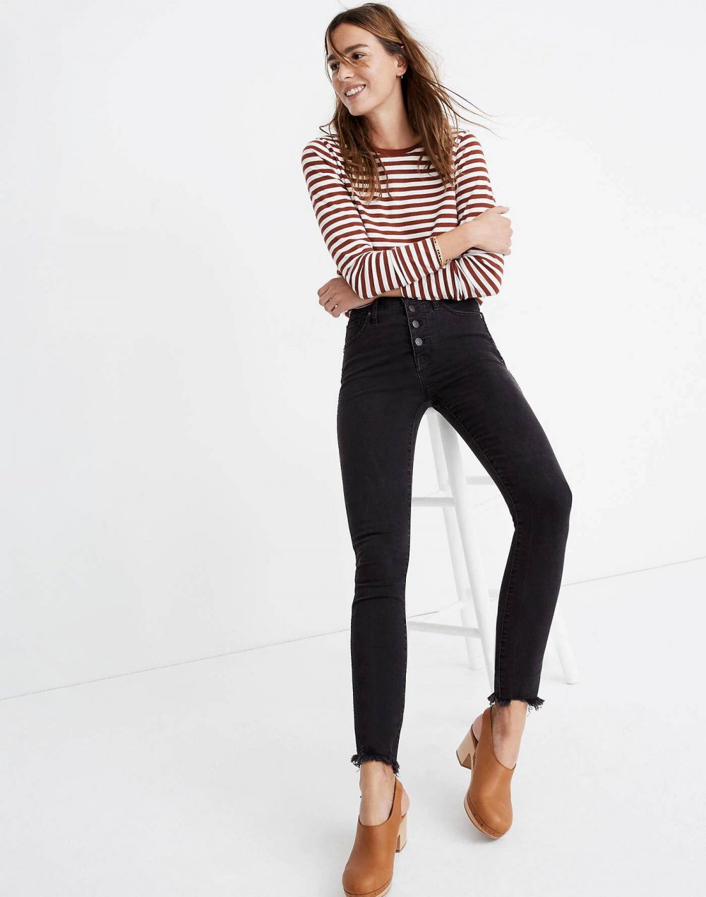 Madewell 10" High-Rise Skinny Jeans in Berkeley Black: Button-Through Edition
